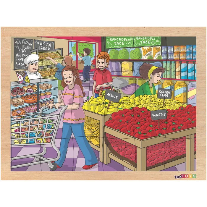 Alışveriş Ahşap Puzzle 24 Parça